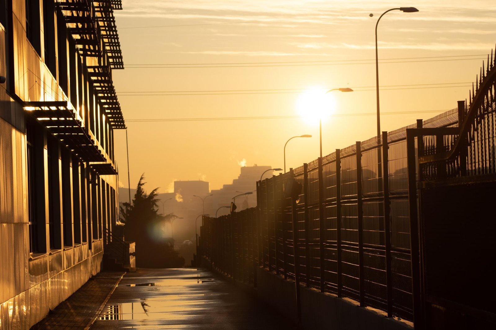 Rue de Villeurbanne au crépuscule avec éclairage urbain doux